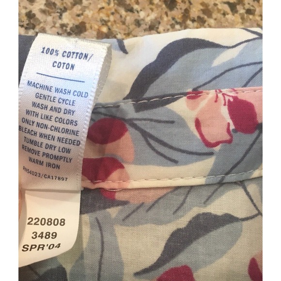 Old Navy X-Small Button Up Blouse Blue White Pink Floral Long Sleeve Career Top - Picture 11 of 12
